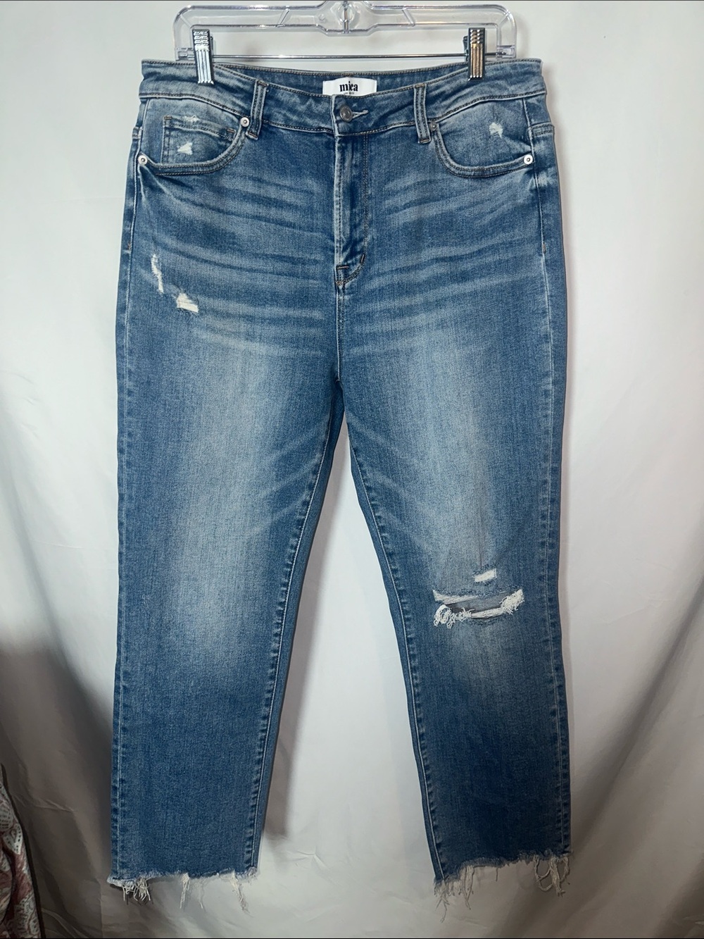 Mica Straight-Leg Distressed Jeans in Light Blue